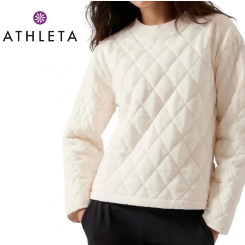 Athleta Retroplush Quilted Crewneck Sweatshirt Cream Quilted Pullover size Xl